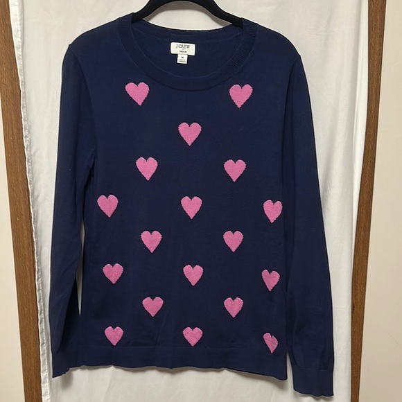 J. Crew Dark Blue Top with Pink Heart Design - Picture 1 of 4